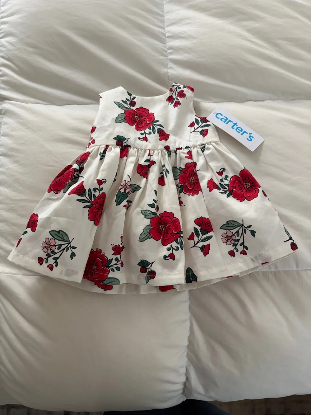 Carter's White Dress with Red and Green Floral Print